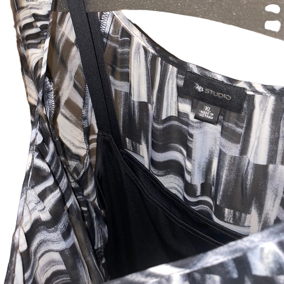 Ab Studio XL ruffled pleated black and gray geometric blouse - Picture 4 of 7